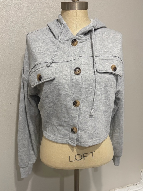 Hippie Rose Jackets & Blazers - Hippie Rose Cropped Light Gray Button-Up Hoodie